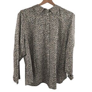 Talbots Plus Petite Leopard Print Button-Down Shirt 3XP 100% Cotton